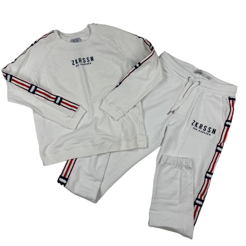 Zoe Karssen - ZKRSSN Crew Sweatshirt & Matching Sweatpants in White Blue & Red - Picture 1 of 8